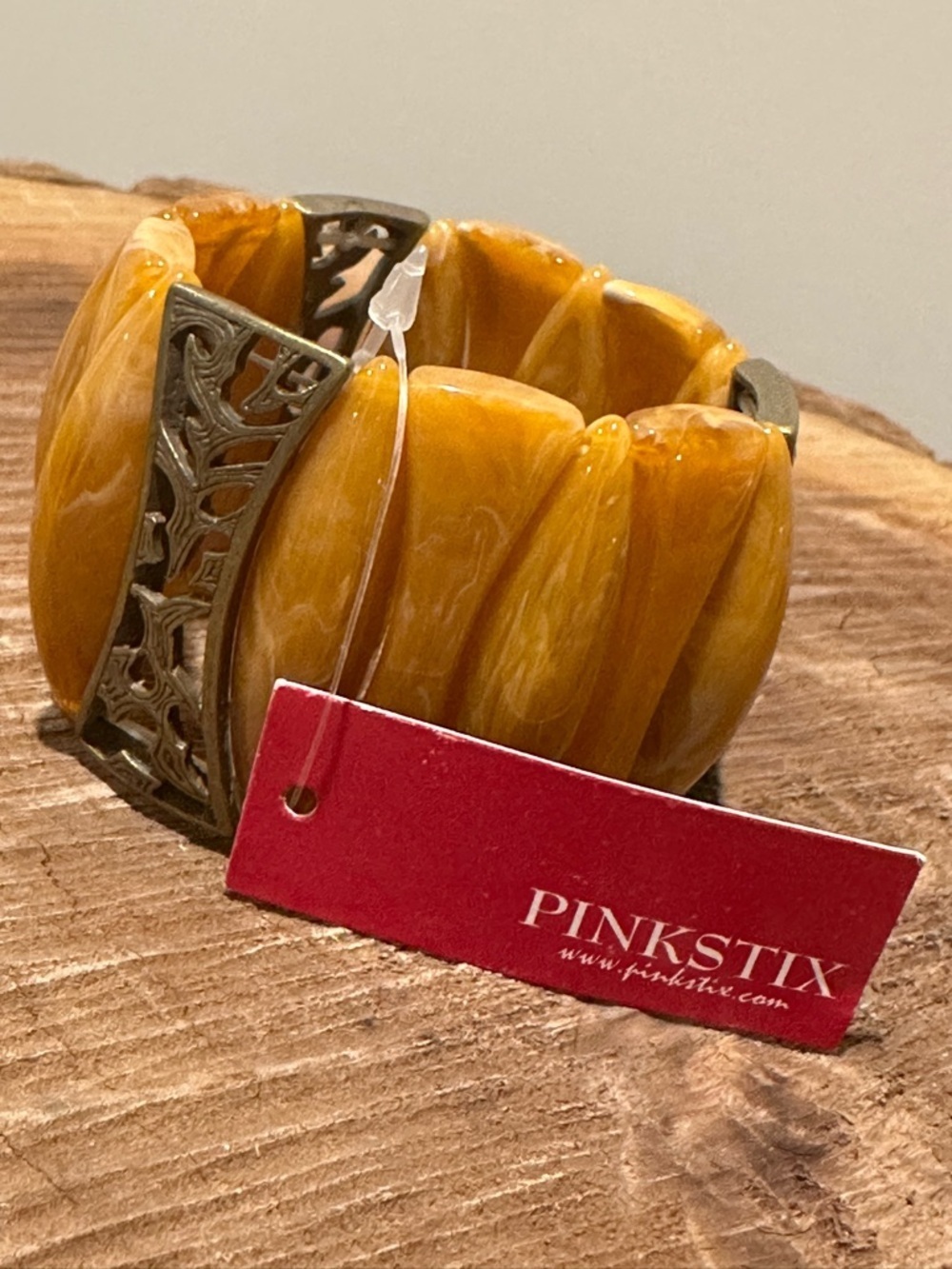 Yellow Marbled Stretch Bracelet with Antique Gold Accents
